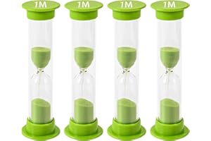 TeacherFav Sand Timer for Kids - 1 Minute Set of 4 Hour Glass - Green Color- Acrylic Covered for Classroom, Home & Kids Room