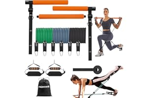 ‎HOMMIE Hommie Fitnessbänder Pilates Set mit 6 Widerstandsbänder 20-220Lbs & Pilates-Stange, Griffe, Türanker für Resistance Bands Fitness Widerstandsbänder Krafttraining Fitnessgeräte für Zuhause