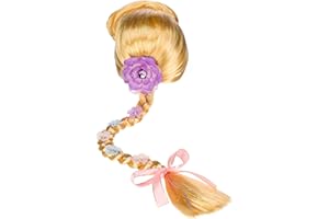 Disney Store Perruque Raiponce pour enfants, taille unique avec longue tresse dorée ornée d'appliques floraux, de rubans pastel et de strass, convient aux enfants âgés de 3 ans et plus
