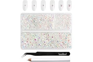 Beadsland 4300pcs Flatback Rhinestones,Transparent AB Rhinestones Nail Gems Round Crystal for Crafts,Mixed 6 Sizes with Picking Tweezers and Wax Pencil Kit, SS6-SS20,Transparent AB