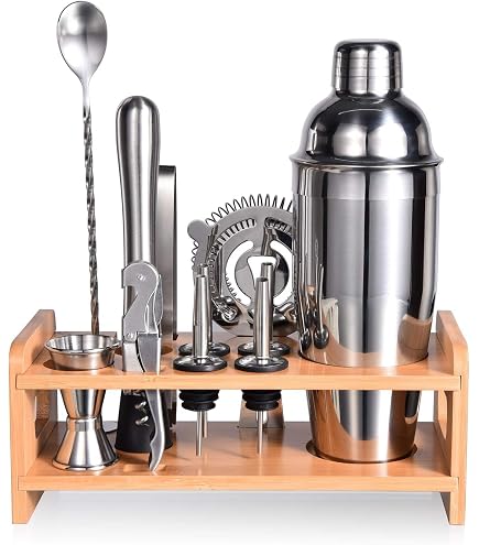 Esmula 12-Piece Bartender Kit With Bamboo Stand - 25oz Stainless Steel Cocktail Shaker Set, Bar Tools, Recipe Book - View #11