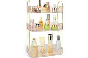 Lnueovcn Makeup Organiser, Skincare Organiser-Bathroom Organiser Countertop Large Makeup Storage Shelf Dressing Table Organiser, Cosmetic Organiser for Perfume,Bedroom,Bathroom (3 Tiers,Amber)