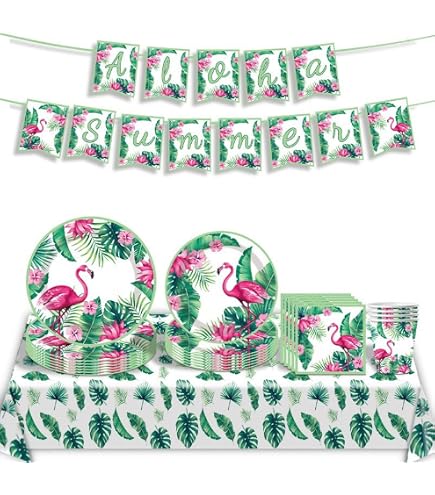 HOWAF Déco Anniversaire Tropical – Ballons Flamant Rose, Ananas, Bannières – Fête Hawaïenne, Luau, Plage