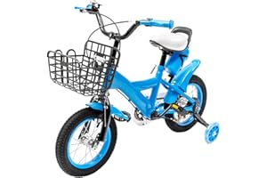 MEHOOSPVN 12 Inch Children's Bicycle Kids Bike Kids 2-5 Year Olds, Carbon Steel Beginner Bike Height Adjustable Kids Cycle with Training Wheels and Water Bottle Fenders with Stabilisers, Girls Boys