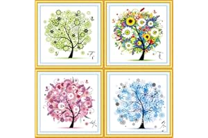 Cleana Arts Kits de punto de cruz, Árbol de cuatro estaciones, 11CT 3 hilos, Kits de bordado estampado, 45cm × 45cm