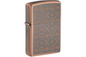Zippo Sturmfeuerzeug - Indian Pattern, Rustic Bronze, Laser Engrave - Nachfüllbar - Wiederverwendbar - Windfestes Design - Geschenkbox - Made in USA