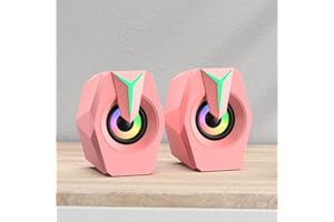 GOWENIC Altavoz Alimentado por USB, Altavoces Compactos con Cable para PC de Escritorio con Luces RGB y Control de Volumen, Sonido de Subwoofer de Alta Fidelidad, Tecnología de Membrana (Rosa)