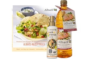 ‎ALBAÖL Albaöl - Rezeptbuch "Rezepte zum Kochen, Backen und Genießen" + Air Fryer Spray, 190 ml Flasche + Albaöl, 750 ml Flasche I Geeignet für alle Kochanforderungen bei Temperaturen bis zu 250°C