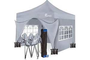 SUNMER 3x3M Pop-Up Gazebo with 4 Sides - Fully Waterproof (420D Oxford PVC) with Heavy Duty Rust-Resistant Steel Frame - Wheeled Carry Bag Included for Easy Transportation - Grey