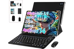 Biegedy Tablet 10 Pollici Tablets Android 14 Octa-Core 2.0 GHz, 22GB RAM+128GB ROM (1TB TF) 5G/2.4G WiFi 6, Widevine L1/GMS/Involucro in Metallo/BT5.0/8000mAh/5+8MP, Tablet con Tastiera e Mouse - Nero