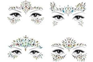 Runmeihe® Adesivi Viso Lucido,4 PCS Bindi Strass Adesivi per Corpo Donna Gioielli brillantini Make Up Gemme Viso Adesivi Festival Musicale Disco Bar Esibizione di Carnevale DJ Celebrazione Festa