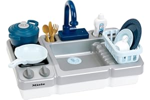 Theo Klein Miele Spüle mit Kochfeld | Kinder-Spüle mit Wasserpumpfunktion und Zubehör | Spielzeug für Kinder ab 3 Jahren