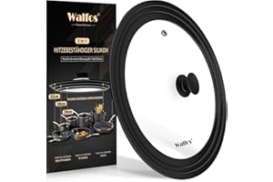 Coperchio Universale per Pentole, Walfos Padelle Coperchio – Vetro Temperato con Bordo in Silicone Resistente al Calore, Adatto per Pentole di Diametro 28/30/32 cm