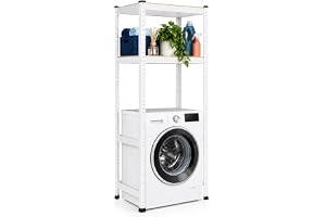 Relaxdays tvättmaskinshylla, HxBxD: 150 x 70 x 40 cm, vit | 2 hyllplan, 400 kg, stål, MDF, instickssystem, hylla för tung bel