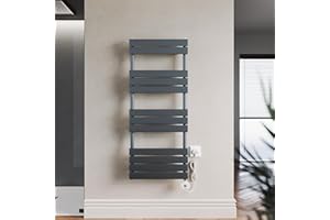 ELEGANT 600W Smart WiFi Thermostatic Bathroom Heated Towel Rail, Vertical Wall-Mounted Electric Radiator with Timer & LCD Display, Energy Efficient, Anthracite 1250 x 500mm