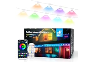 ELOUYCKE Permanent Outdoor Lights 30M, Smart RGBIC Eaves Lights 60 LED, Outdoor Lighting Color Changing, Multiple Modes, APP & Remote Control, LED Strip Wall Lights Waterproof for Eaves, Garden, Party Decor