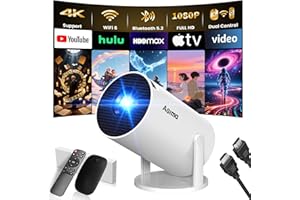AGIMA [App Intégrée] Mini Vidéoprojecteur 1080P 4K Supporte Mini Projecteur Portable,Dual Contrôle avec Souris Android TV WiFi 6 BT5.2 180° Rotation Compatible Con HDMI/TV Stick/USB/Laptop, Blanc