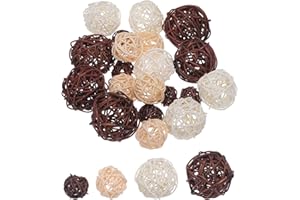 sourcing map 20 Pcs Vase Filler Decorative Balls, 2.4/2/1.6/1.2" Dark Brown/White/Beige/Coffee Wicker Rattan Decor, Balls Bowl Fillers for Home Decor,Center Table