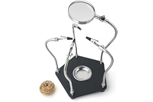SUNXIZ Troisieme Main Soudure 3eme avec Loupe 4 Bras Flexibles et Pinces Crocodiles Troisième Support pour Réparation Modélisme Circuit Imprimé Artisanat Bijoux