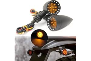 JMTBNO 2pcs Frecce Moto LED Indicatori di Direzione Luce Ambra Bullet Alluminio Indicatore Anteriori Posteriore M10 Lampadina Vintage 12V per Cruiser Chopper Cafe Racer Shadow Sportster Dyna