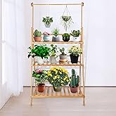 Porte-plantes Suspendu En Bambou 3 Niveaux - étagère Pliable Pour Balcon, Terrasse Ou Intérieur