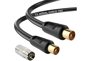 Ancable 1M TV Aerial Coaxial Cable Male to Male, Satellite Cable RF TV Antenna Coax Lead to PAL Male Gold Plated Connectors Black Flylead for Sky/SkyHD, Virgin, BT,TV, VCR or DVD players with Coupler