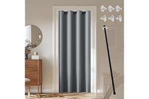 JCyh Tende Oscuranti con Bastone per Tenda Estensibile, 1 Pezzo Tenda per Porta con Anelli per Interni, Tende Camera da Letto Moderna, Tenda Divisoria per Interni, Bastone Nero 70-125cm