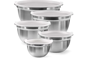 FineDine Mixing Bowls Set , 10 Piece Set ,(5 Bowls +5 Lids) Stainless Steel