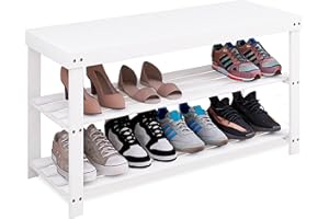 ‎SMIBUY SMIBUY Szafka na buty, regał na buty z bambusa, 3 poziomy, organizer na buty, regał do przechowywania do wejścia, korytarza, łazienki, salonu, przedpokoju (biała)