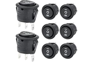 APIELE 8 Stücke Kippschalter, 3 Position EIN-Aus-EIN mit SPDT 3 Pins Wippschalter,250V 6A Taste Rocker Kippschalter Für Häuser, Industrie,DIY KCD1-5-103 Runde Schalter(EIN-Aus-EIN Schwarz)