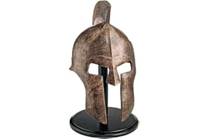 Design Toscano Casque Grec Spartiate Armure Corinthienne Statue avec Support, 40.75 cm, polyrésine, Bronze couleur