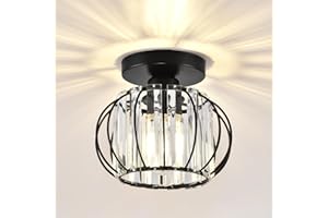 ZYDTRIP Crystals Ceiling Light Fixtures Chandelier, Small Semi Flush Mount Ceiling Light Fitting for Hallway Entrance Kitchen Bedroom Dining Rooms Living Rooms Bar (Black)