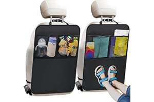 GODNEEI 2 PCS Car Seat Protector, Waterproof Stain Resistant Back Seat Protectors, Adjustable with 3 Mesh Pockets, Black, 45 * 60CM