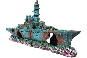 SLOCME Aquarium Shipwreck Decorations Fish Tank Ornaments - Resin Material Sunken Ship Decorations, Eco-Friendly for Freshwater Saltwater Aquarium Betta FIsh Decorations
