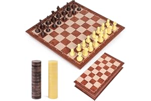 Peradix Chess Set and Draughts Board Games 2 in 1 | Magnetic Chess Checkers Board Toys | Travel Folding Board and Chess Piece for Kids and Adult (25x25cm)