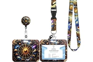 PCUNTSLO Porte Badge avec Cordon,Tour de Cou Badge avec Porte-Cartes,Equipé d'un crochet d'écrevisse rotatif extensible,Adapté pour Carte d'identité,Carte Bancaire (D-Constellation)