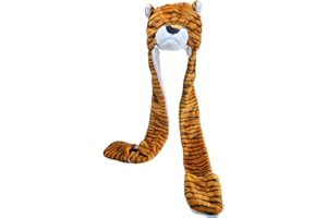 JK Home Kids Teens Hat Gloves Scarf Set Cartoon Fleece 3 in 1 Party Animal Hats Scarf Mitten Gloves with Pockets Warm Plush Hoodie Earflap Beanie