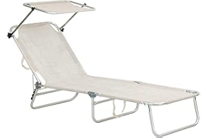 Totò Piccinni Lettino VIESTE Prendisole Pieghevole Leggero in Alluminio con TETTUCCIO qualità Top in Textilene (Ecrù)