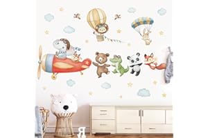 wondever Pegatinas de Pared Avión Animales Adhesivos Pared Decorativos Globos Aerostáticos Elefante Oso Vinilos Pared para Habitación Infantiles Niños Bebés Guardería