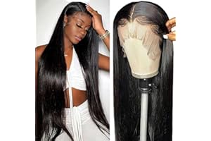 YLEGANT Parrucca Donna Capelli Veri Umani 13x4 Straight Lace Frontal Wigs Parrucche Capelli Veri Donna Frontal Wigs Human Hair Parrucca Capelli Umani Colore Nero Naturale 20 Pollici (50cm)