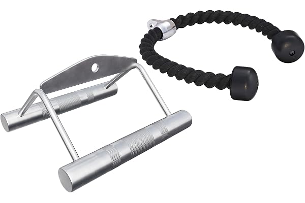 GORILLA SPORTS® Ensemble de corde à triceps avec ou sans articulation pivotante, individuel/ensemble, charge maximale : 200 kg, moletée, en chrome – Poignée parallèle, poignée de traction pour câble,