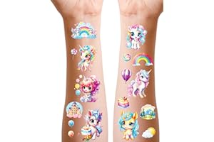 KADERAS Unicorno Tatuaggi per Bambini, 12 Fogli Glitter Tatuaggio Temporanei Trasferelli per Regali Fine Festa, Pignatta e Gadget Giochi Compleanno