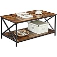 VASAGLE Coffee, Cocktail Table with Storage Shelf and X-Shape Steel Frame, Industrial Farmhouse Style, 39.4 x 21.7 x 17.7 Inches, Rustic Brown