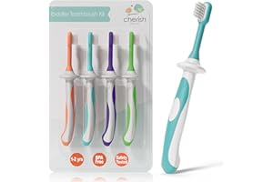 Cherish Baby Care Ensemble de Brosse à Dent Bébé 12 Mois (Lot de 4) : Brosse à Dent Enfant, Sans BPA et Testée pour la Sécurité, Conçue par un Dentiste Pédiatrique, Brosses à Dents 1 à 2 Ans