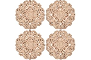 GORGECRAFT 4 Pieza de Apliques de Madera Redondos Onlays de 10cm Tallas de Flores Talladas En Madera Sin Pintar Calcomanías Decorativas para Pared Armario Espejo Repisa Puerta Cama Gabinete Techo
