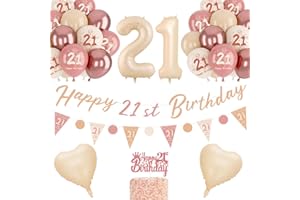 NEUFOOD 21st Birthday Decorations for Her, Retro Blush Pink Balloons, Unique Triangle Flag Banner, 21st Birthday Balloons, Rose Gold White Sand Nude Balloon Set