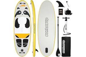 Santasup Planche à pagaie Gonflable pour Enfants, Motif Panda Bleu, 2,4 m, Accessoires de Planche à pagaie pour Enfants, Planche à pagaie Durable, Design Stable, Large Pont antidérapant, Pompe à Main