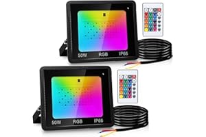 ‎LOSPITCH Lospitch 2 Pack RGB LED Strahler Außen, 50W Smart LED Fluter, IP66 Wasserdicht Spotlicht für draußen mit 16 Farben 4 Modi, Dimmbar, Speicherfunktion, Stimmungslicht mit Farbwechsel