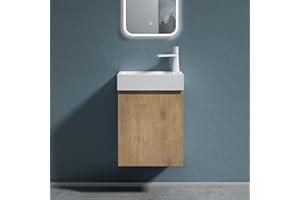 ‎DOPORRO doporro Badmöbel Set Waschtisch mit Unterschrank Waschbecken-Unterschrank für Gäste-WC 46cm in Kerneiche Design Waschplatz Wandmontage Pisa 02