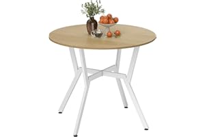 HOMCOM Mesa de Comedor Redonda para 2 Personas, Mesa de Cocina Industrial, Patas Curvadas de Acero, para Salón, 90x90x76 cm, Natural y Blanco